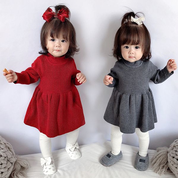 

autumn winter baby girl dress long sleeve knitting wool dresses for girls children kids princess vestidos baby knitwear cardigan 1027, Red;yellow