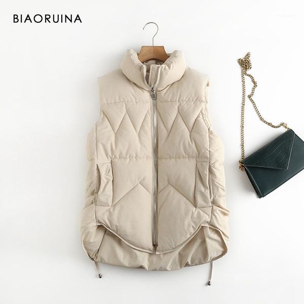

biaoruina women's solid color sleeveless quilting korean style thick warm autumn winter vest coat pockets stand collar1, Black;white