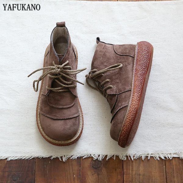 

mori retro suede womens ankle boots japanese thick-soled big head doll shoes increased platform casual short boots, Black