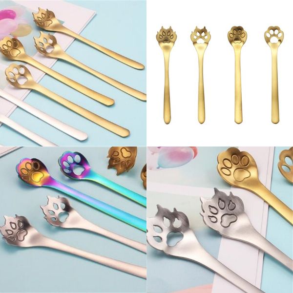 

stainless steel dessert spoon originality dog cat claw modeling stirring spoons ins cartoon hollowing out coffee tableware 2 98mx l1