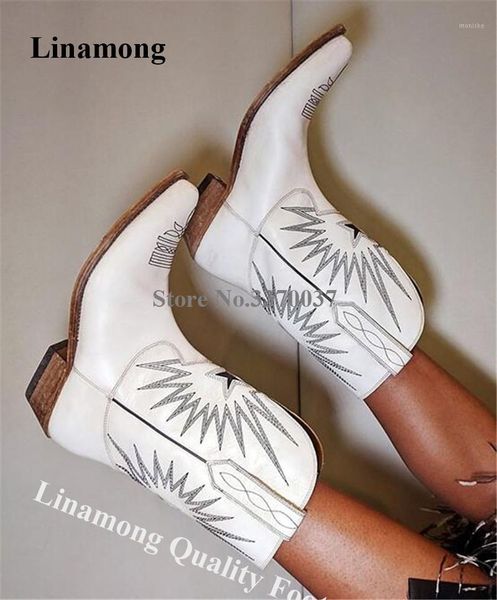 

boots linamong est western style pointed toe printed low heel short slip-on white black gladiator motorcycle cowboy1