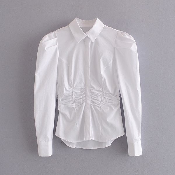 

2021 new autumn europe and the united states women's long sleeve cultivate morality poplin female white shirt pzmc