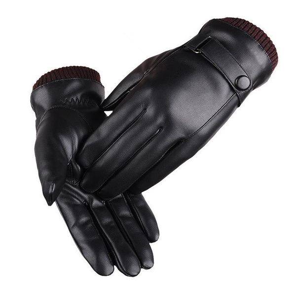 

men's winter warm fashion waterproof gloves men faux leather driving gloves pu leather gloves for touch screen mittens sqcink, Black