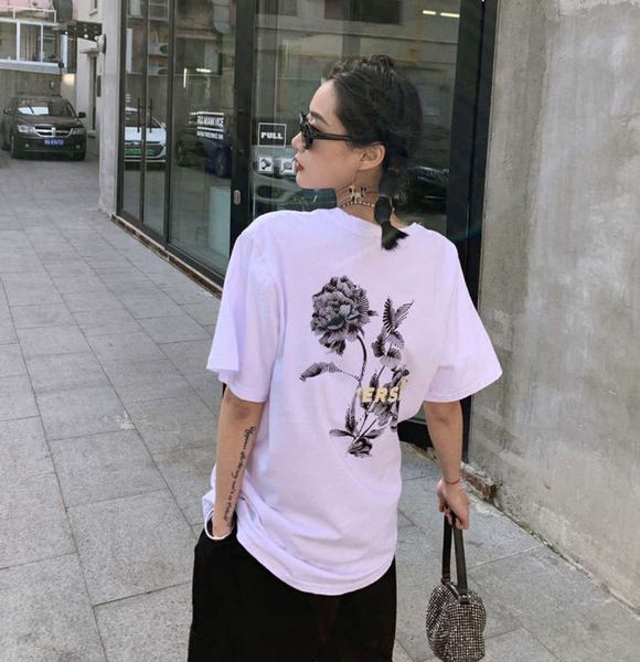 

bf spring summer trends ins american languid style black and white short sleeve loose t-shirt female lovers, Black;gray