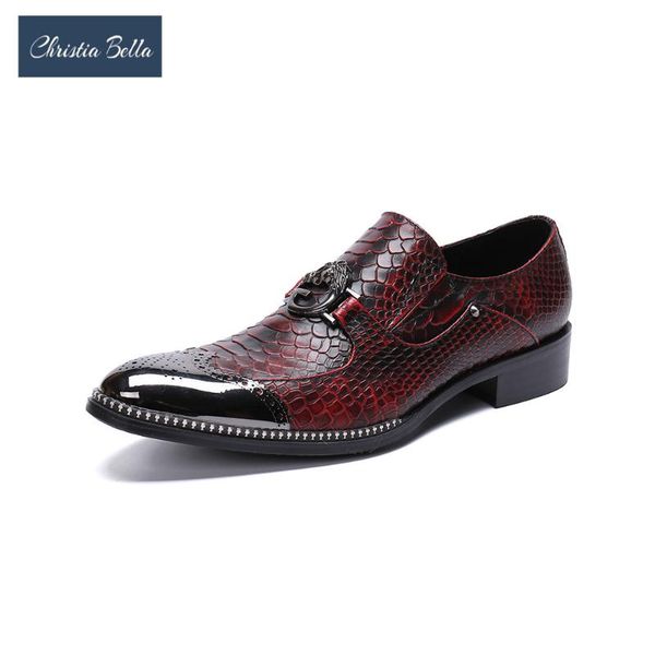 

christia bella new snake leather brogue man shoes real leather business pointed toe shoes handmade party wedding male, Black