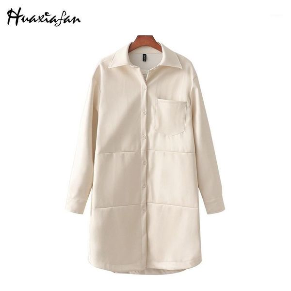 

huaxiafan white women pu leather coats 2020 fashion ladies long sleeve faux leather jackets coat female outwear chic clothes1, Tan;black