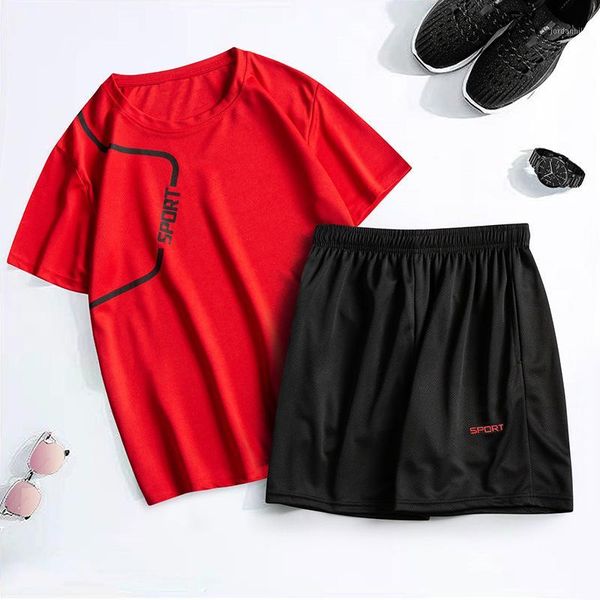 

summer casual 2 pcs/set mens set tracksuit quick drying o-neck men's shorts casual suits sportswear mens clothing sets1, Gray