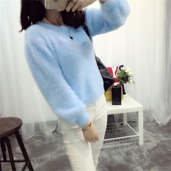 

new winter casual sweater women long sleeve loose thick turtleneck pullovers female solid mohair ladies' sweater coat 201128, White;black