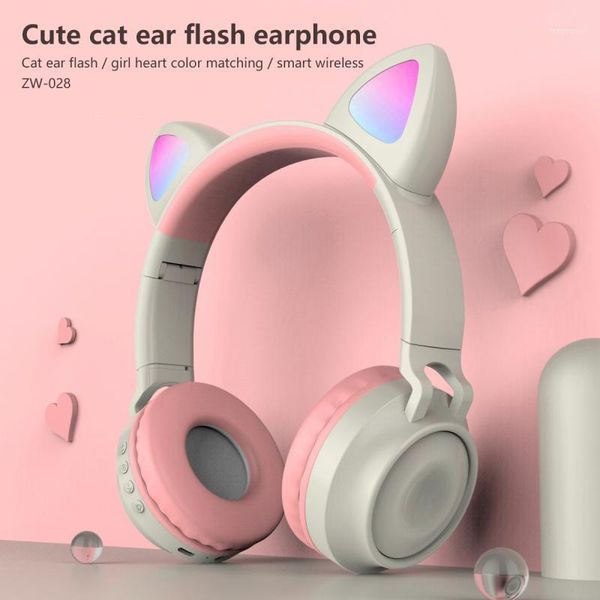 

cute cat ear wireless headphones glowing bluetooth 5.0 headphone for girls cat ear headset hifi stereo music with microphone1