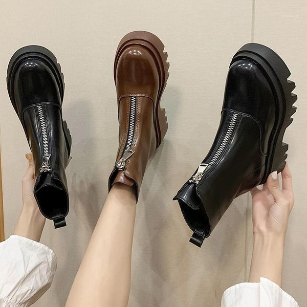 

platform boots women shoes 2020 chunky ankle boots thick sole motorcycle women punk shoes black brown short booties1