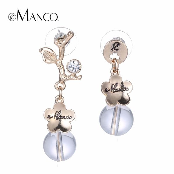 

emanco asymmetry trendy flower statement push-back stud earrings for women & girls crystal pendant jewelry & accessories y200323, Golden;silver
