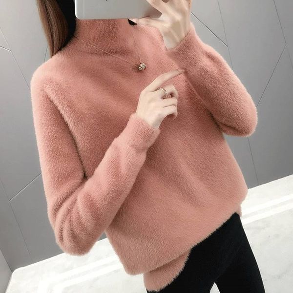 

turtleneck women pullover and sweaters 2021 autumn winter mink cashmere female jumper knitted woman sweater pull femme, White;black