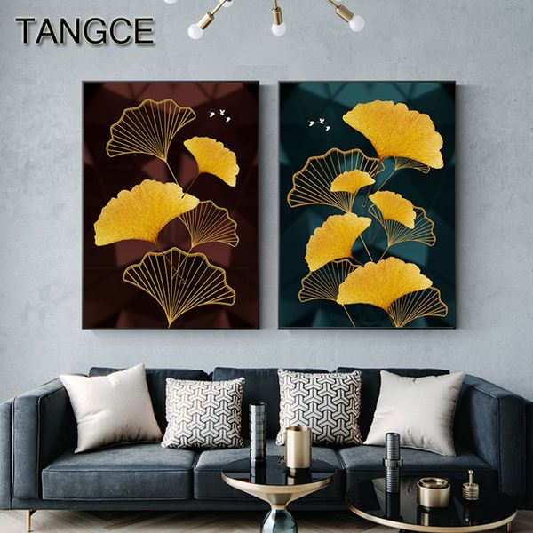 

abstract ginkgo biloba canvas painting modern black golden poster luxury wall art picture for living room fashion print tableaux