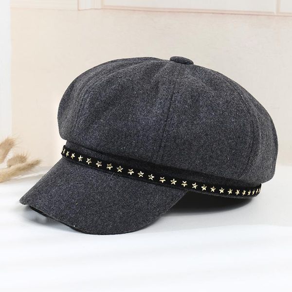 

stingy brim hats autumn winter for women solid star octagonal caps ladies casual woolen hat beret cap hr122203, Blue;gray