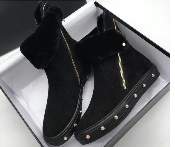 

european and american autumn winter new women's shoes frosted leather flat rivet round head ankle boots versatile woollen women's, Black