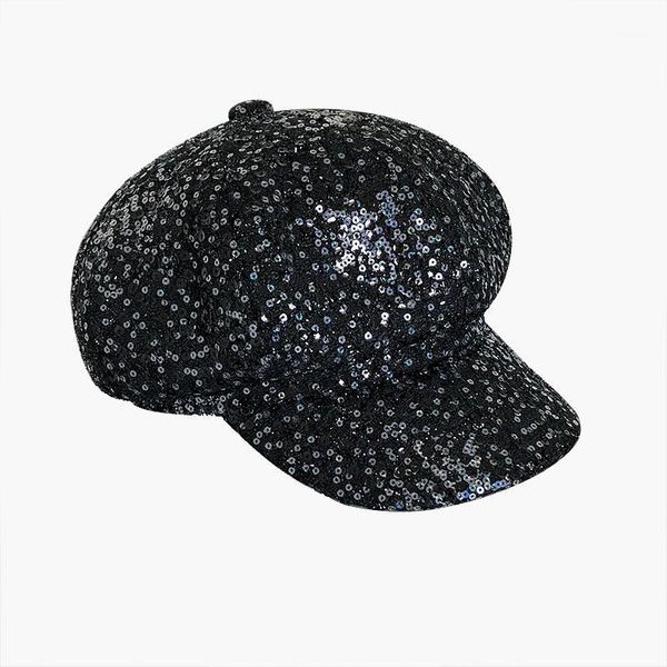 

Auutmn Winter Hat for Women Sequins Plain Octagonal Newsboy Cap Men Ladies Casual Wool Hat Beret Women Adjustable Cap BLM2831, Blue;gray