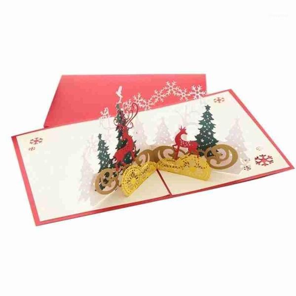 

diy christmas 3d greeting card xmas tree handmade paper sculpture elk blessing card navidad holiday home party table decoration1