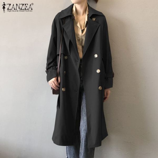 

stylish lapel trench women's jackets zanzea 2020 autumn casual long sleeve coats female double breasted windbreakers 5xl, Tan;black
