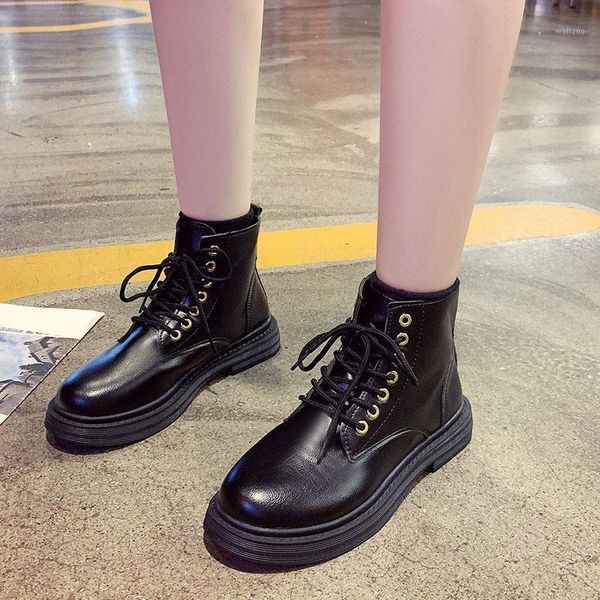 

women's ankle boots fashion lace up ladies shoes platform woman 2020 british style shoes fashion footwear cool motorcycle boots1, Black