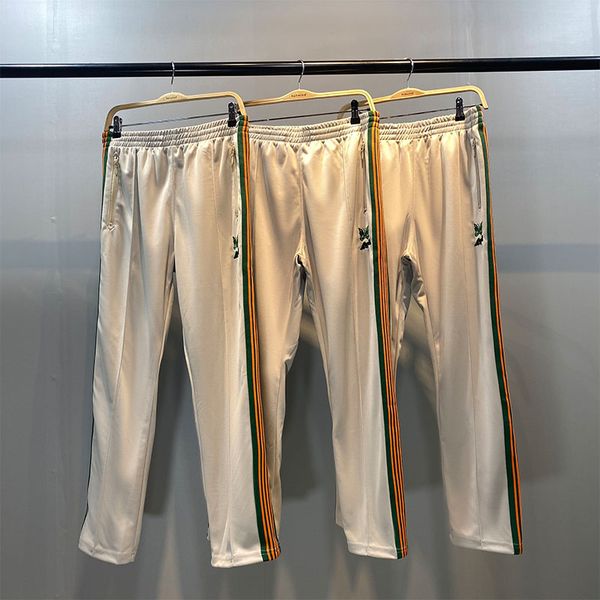 

beige embroidery pants women men 1 stitching striped drawstring sweatpants, Black