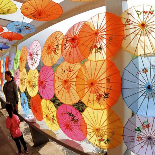 

flower pattern craft umbrella performance dance props chinese polyester cloth umbrella for wedding women girls parasol