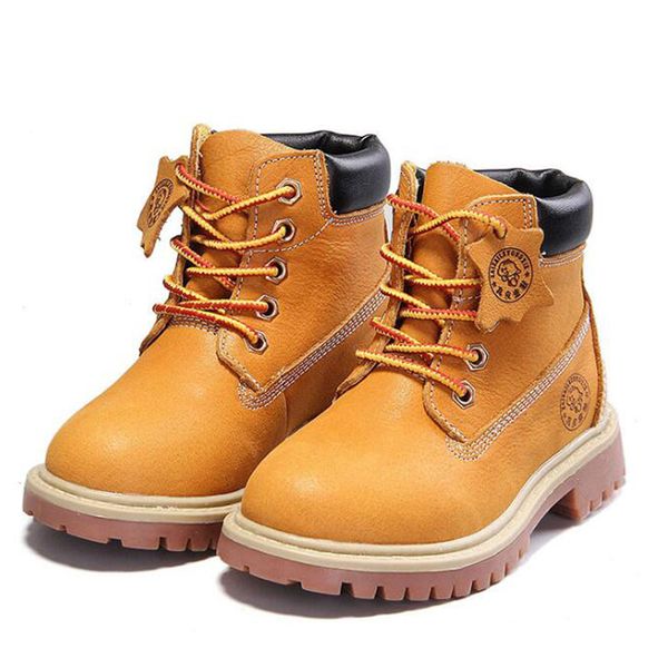 

new genuine leather boy girl boots 21-37 autumn yellow martin boots for boys plush warm winter shoes for girls kids c1002, Black;grey