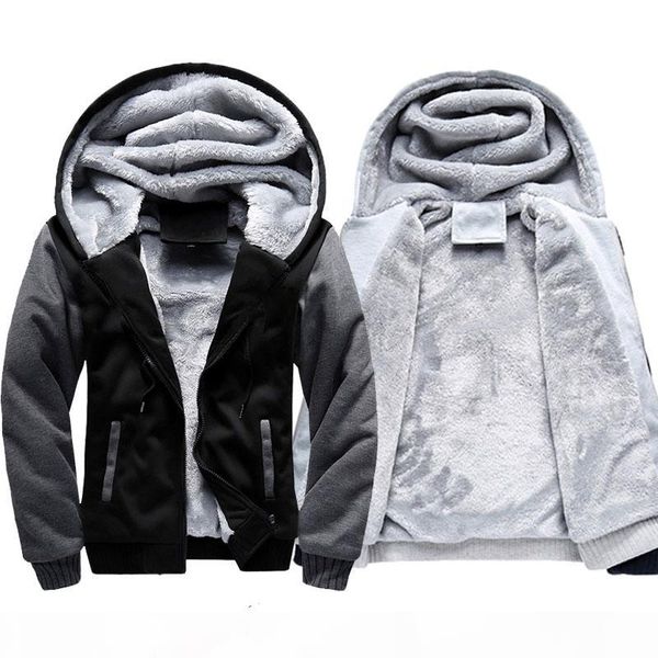 

winter warm jacket men hooded casual wool thickened sweatshirts coat zipper cardigan hoody man clothing patchwork fleece outwear, Black;brown