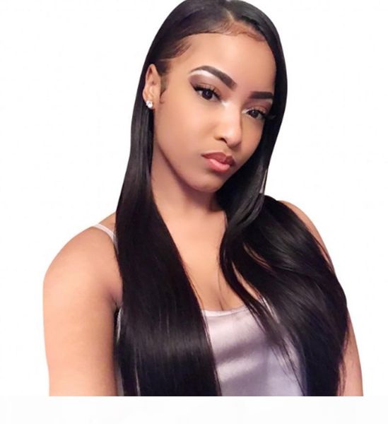 

human hair wigs straight malaysian glueless 360 lace frontal wigs swiss lace 130% density virgin hair, Black;brown