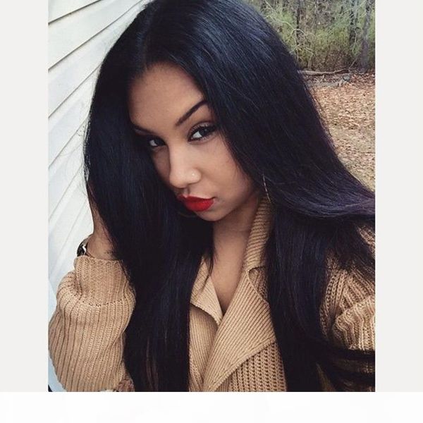 

full lace wig 5.5 x 5.5 senior wig without tail light yaki brazilian vrgin hair 100% full of my hair wigs yaki hair straight white women, Black;brown