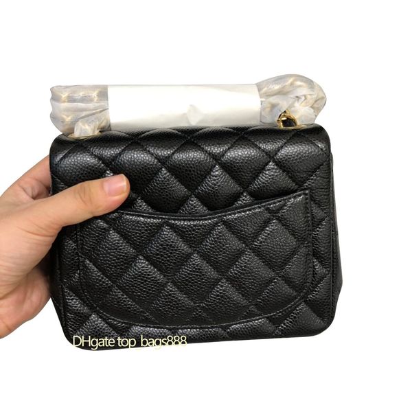 

solds womens shoulder cross body black caviar mini square cha classic quilted chain flap bag genuine leather purses handbags