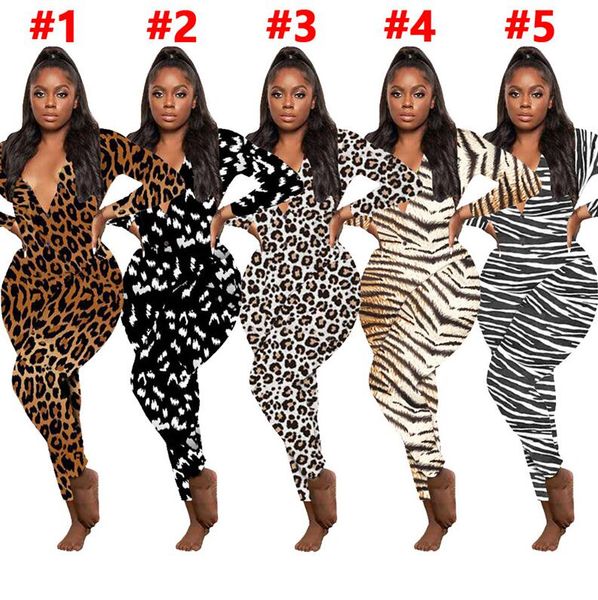 

women jumpsuits rompers casual leopard print long sleeves v-neck designer nightwear playsuit bodysuit ladies pajama onesies sale e122812, White