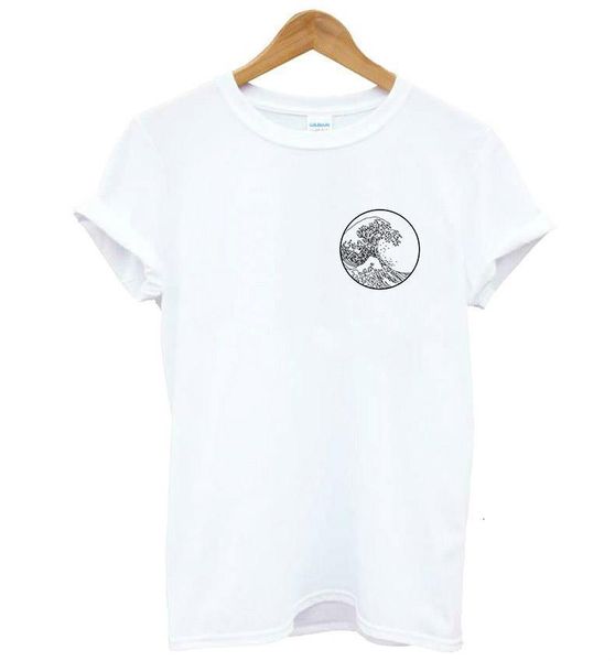 

great big wave pocket japanese print letters women tshirt cotton casual funny t shirt for lady yong girl tee drop ship s-185, White