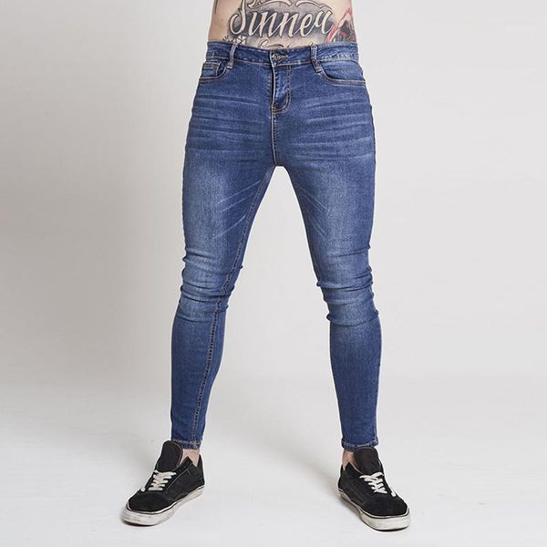 

men jeans slim fit skinny pants autumn winter denim stretch jeans elastic waist hip hop classic blue quality trousers male zm051
