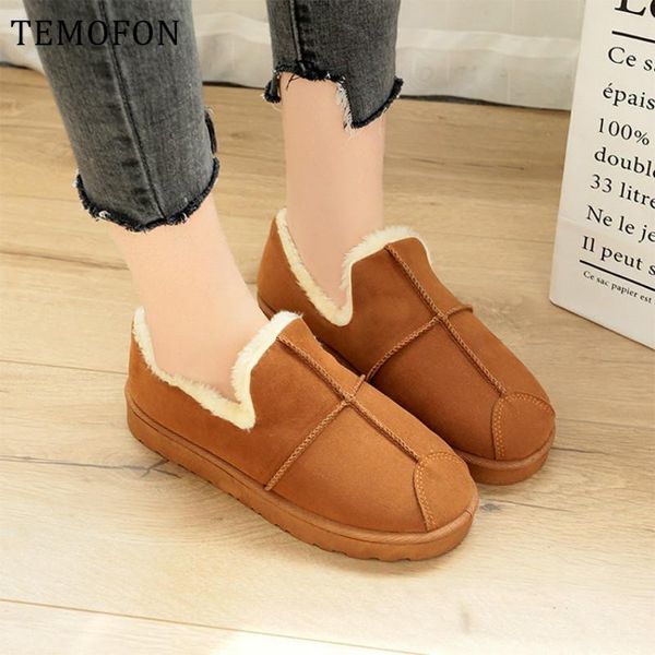 

winter snow boots women ankle boots warm slip on pointed toe winter shoes women short flat plush botas feminina hvt561, Black