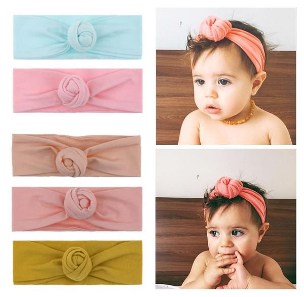 Nuovo arrivo Vendita calda Xmas Solid Cotton Girl Baby Knot Ball Fascia morbida Turbante Twist Head Wrap Twisted Hair Band Bandane Elastiche