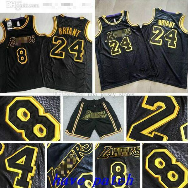 

2020 Mens Los Angeles Lakers Kobe Bryant LeBron James NBA Black Mamba Dense embroidery Jersey Shorts 01, Black;red