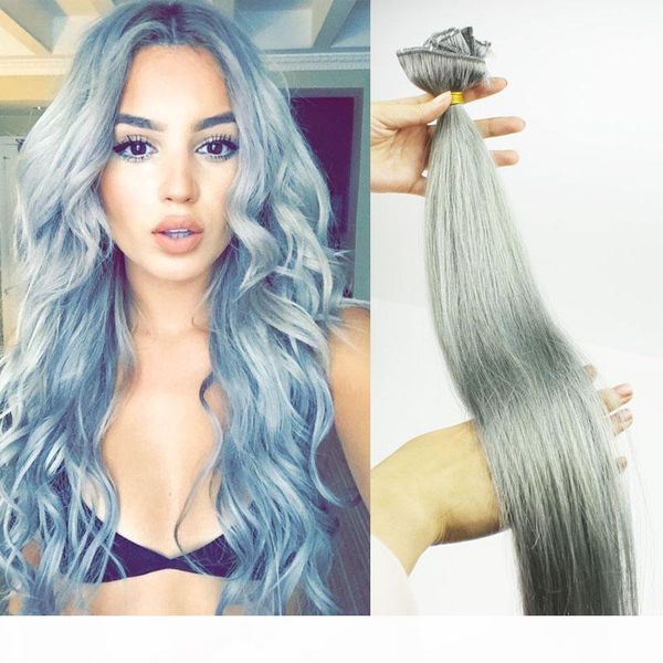 

#grey клипы в наращивание волос silver 120gram зажим в человеческих перуанского волос прямой зажим в выдвижениях человеческих волос, Black;brown