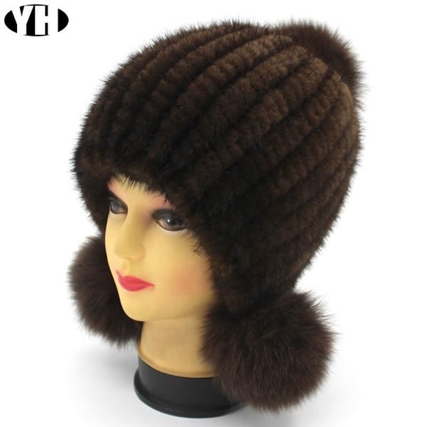 

beanie/skull caps fashion women real hat natural beanies fur lady elastic winter skullies pom poms, Blue;gray