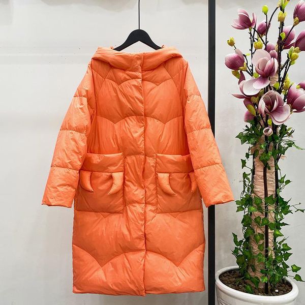 

2020 new fashion women 90% white duck down jacket warm down coat winter casual hooded loose female long parka big pocket outwear1, Black