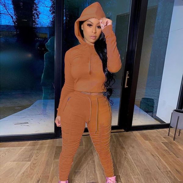 

women's tracksuits autumn hooded sports suit two -piece sets casual temperament pullover pleated pants fashion jacket+elastic pant#1208, Gray