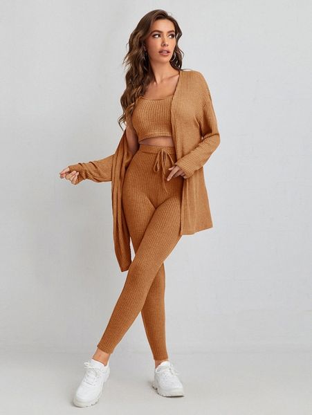 

waffle knit tank and leggings set with coat l4lm#, White