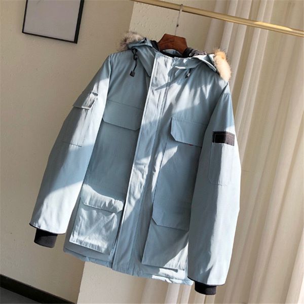 

fashion high-end wolf fur hooded down parkas mid-length thick winter wear warm men's and women's clothing couples down jacket size, Black