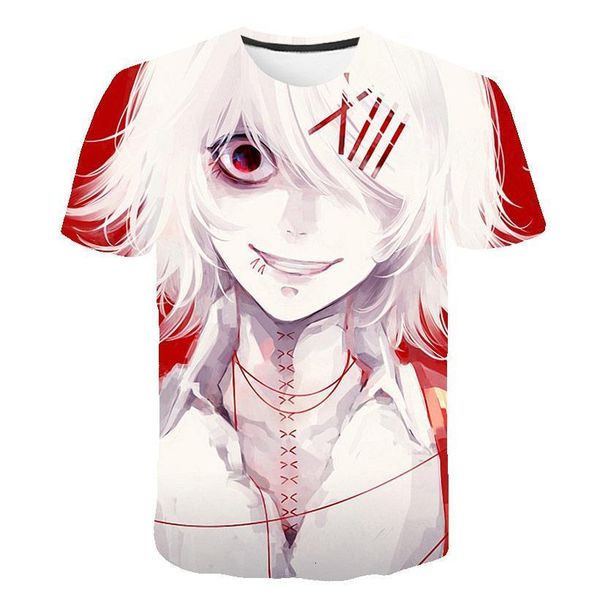 

2021 summer new men t-shirt tokyo ghoul t shirt blood anime short sleeved terror tshirt funny 3d printing casual men's, White;black