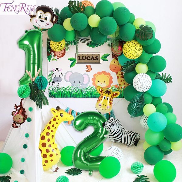 

fengrise green number foil balloons safari jungle decor 1st party decoraions kids wild one year birthday boy
