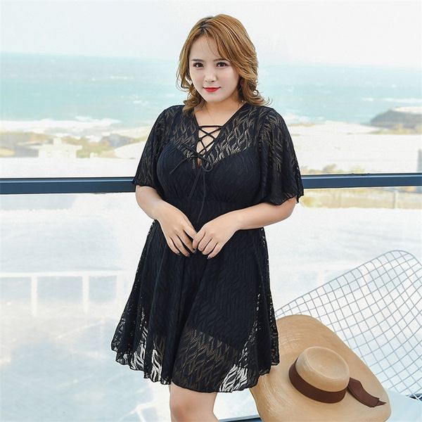 

plus size black swimming suit for women lace swimsuit one piece push up underwire swimwear 2020 modest swimdress bathing suit y200824, White;black