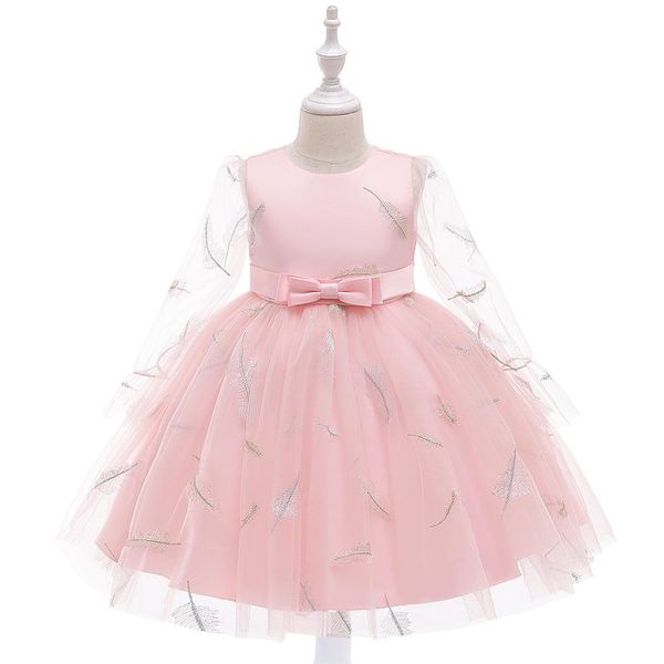 

short flower girl dresses for weddings jewel zipper back long sleeve knee length feather appliques child birthday party gowns cheap, White;blue