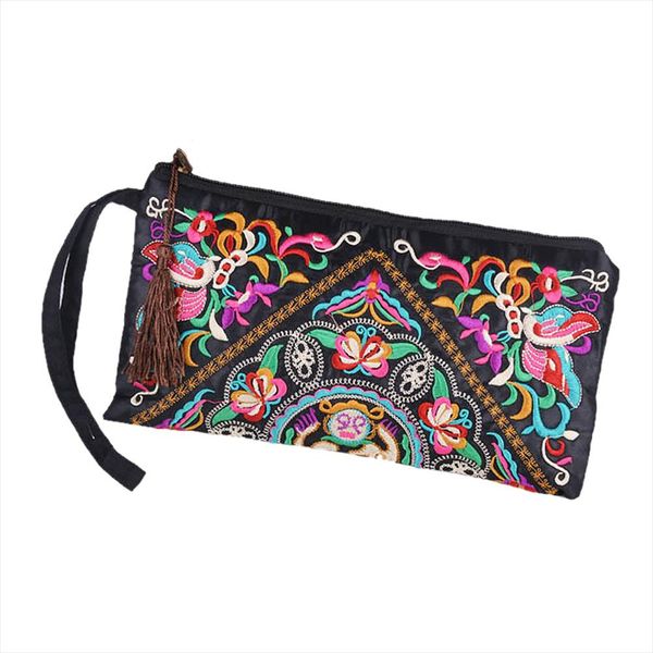 

new women wallet embroider purse clutch mobile phone bag coin bag butterfly flower drop shipping high quality, Red;black