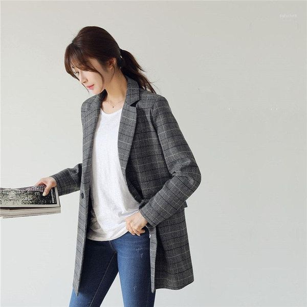 

hzirip slender plaid office ladies all match stylish women casual retro elegant double-breasted vintage plus size blazers1, White;black