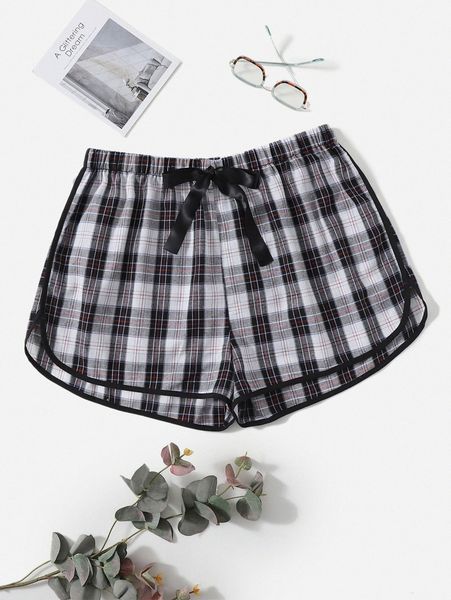 

plus plaid bow front sleep shorts b5jp#, Black;white