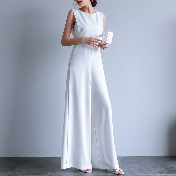 

summer female plus size elegant loose jumpsuit trousers women casual long pants overalls in white black lj200814, Black;white